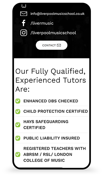 Liverpool Music School Website Mockup Mobile