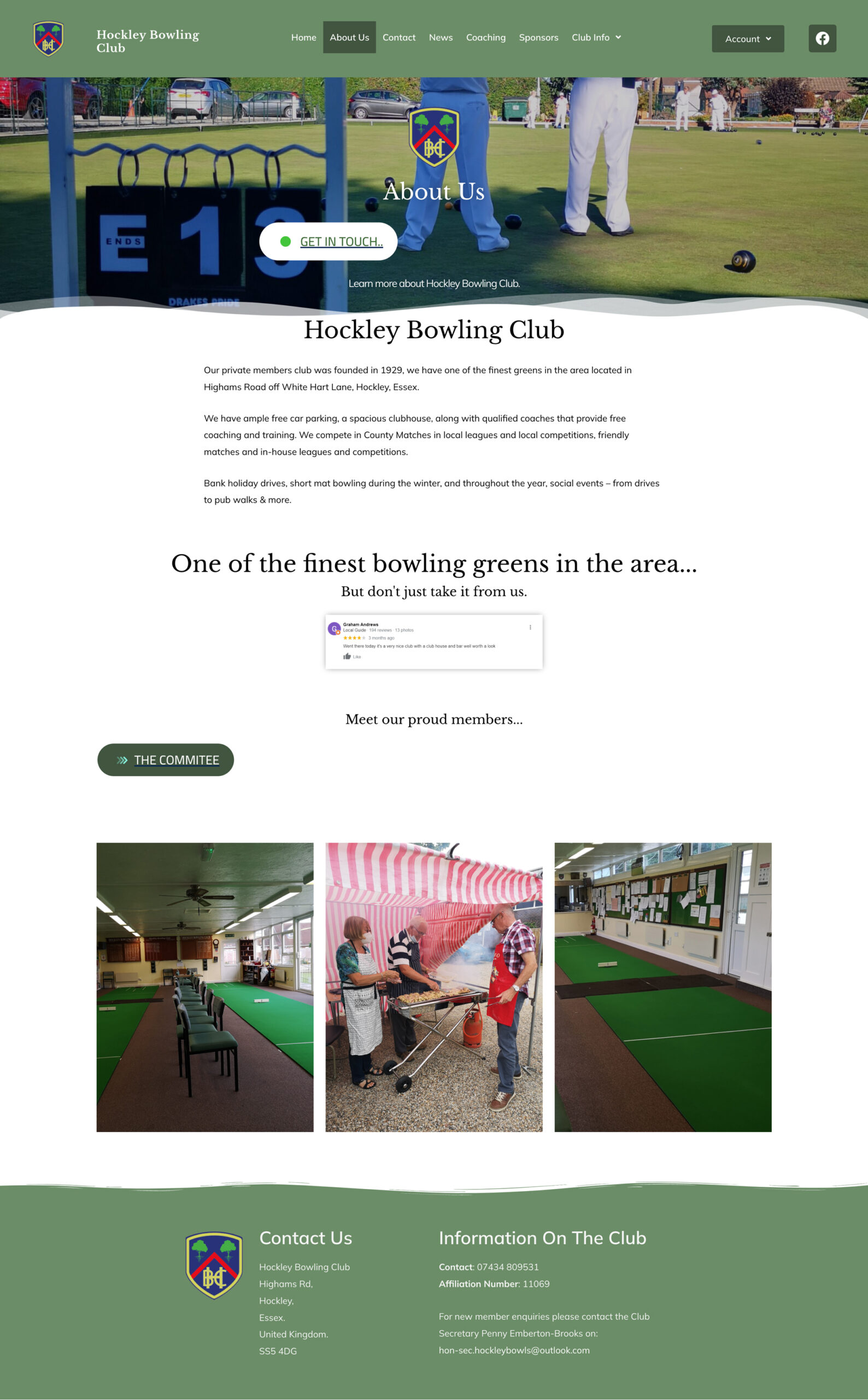 Hockley-Bowling Website Mockup About us